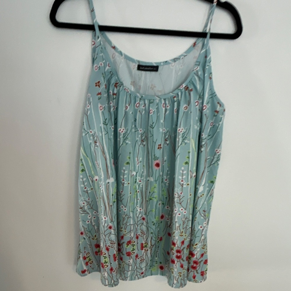 JustFashionNow Blue Floral Spaghetti Strap Tank Top XL Polyester